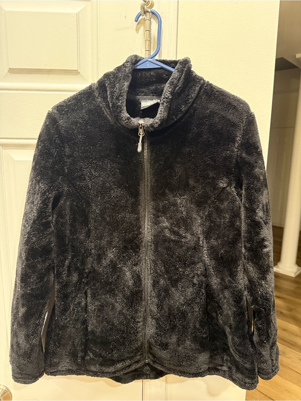 Womens Plush Faux-Fur Zip Front Jacket - Black